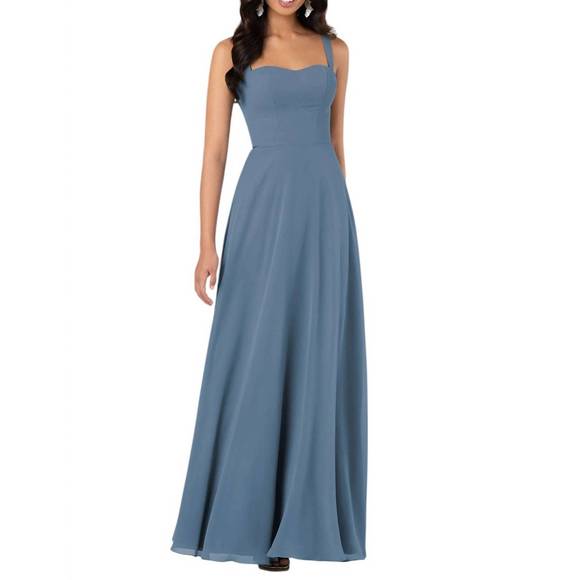 bluestone bridesmaid dresses BABARONI Spaghetti Straps A-line Maxi Bridesmaid Dresses with Slit Dusty Blue, Dusty Blue / US0 main image 1
